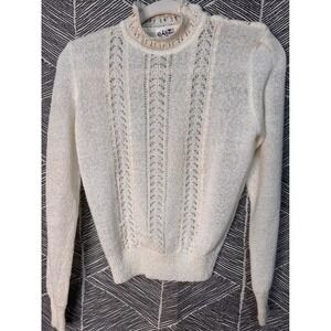 Vintage 70's  Cottage core Cream Lace Bohemian Sweater Pearl Button‎ Detail Sz M